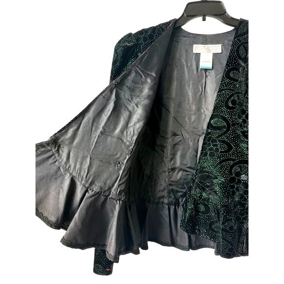 Scott McClintock Sportswear Black Velvet Green Glitter Womens Blazer Size 10 VTG - Picture 7 of 10